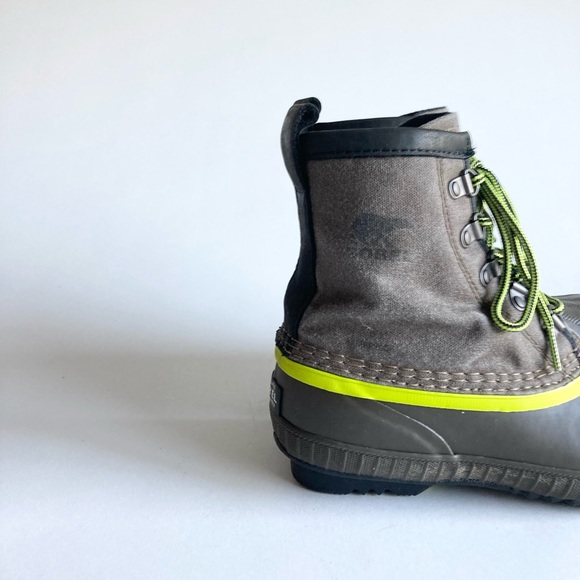 Sorel Khaki Canvas Rubber Waterproof Lace Up Ankle Boots size 4 - Picture 3 of 15